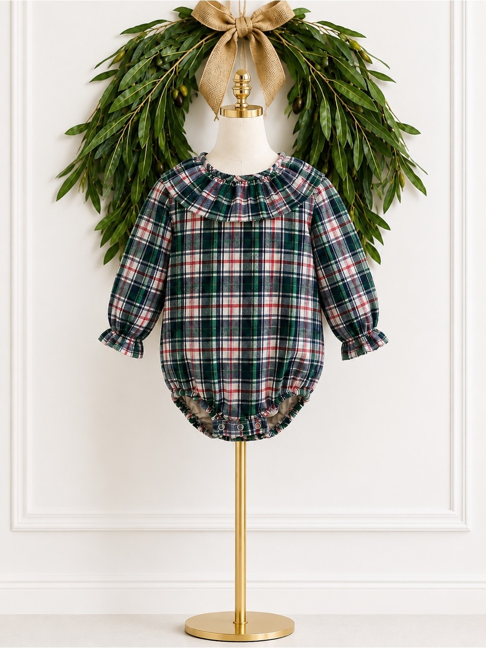 The Oaks Apparel Preppy Plaid Bubble Romper One Piece 2T